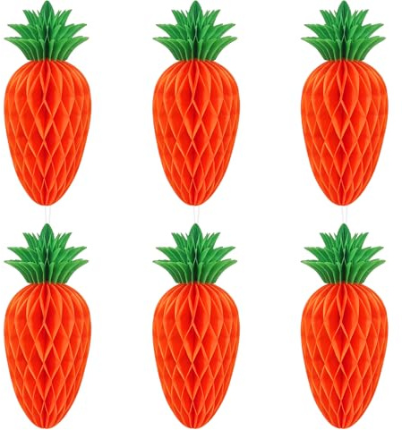 HIXNUG 6Pieces Easter Carrot Honeycomb Decoration 15cm Orange Honeycomb Ball Ornament Hanging Decoration Classroom Atmosphere Favor Birthday Crafts for Wall Decor