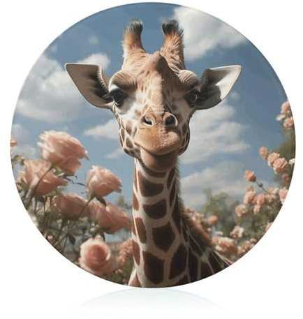 Beautiful Giraffe Butcher Block 7.9 Inch Portable Round Cutting Board Easy to Clean Chopping Board Fashion Tempered Glass Cutting Boards for Kitchen Countertop Decor