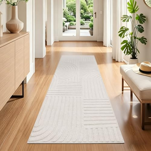 SHACOS Läufer Flur 60x180 cm, Teppich Läufer Waschbar, Küchenteppich rutschfest, Teppichläufer Modern Flurteppich für Küche, Eingang, Wohnzimmer, Schlafzimmer, Beige
