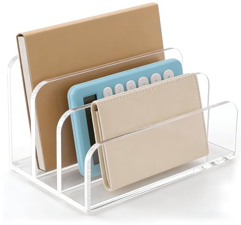 Weskjer Soporte expositor de acrílico, porta documentos para escritorio, 3 compartimentos, organizador de correo porta documentos transparente para oficina, hogar y homeoffice