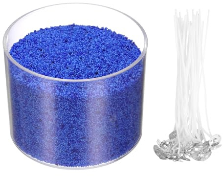 QUARKZMAN Kerzenwachs, 20 Stück Dochtern, 7Oz / 200g Perlenwachs für Kerzen, Hellblau Kerzenperlen, Sand Kerze, Nachfüllbares Perlensandkerzen, für DIY-Projekte, Hochzeit, Thanksgiving