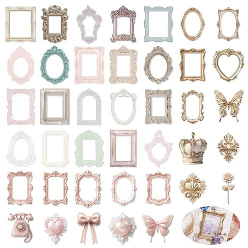 YiiHHooN Marcos de Encaje para Scrapbook, 40 Hojas de Mini Marcos Vintage con Pinzas, Marco de Fotos Vintage Huecos en Relieve Pegatinas para Scrapbooking Recortes de Fondo para Álbum DIY