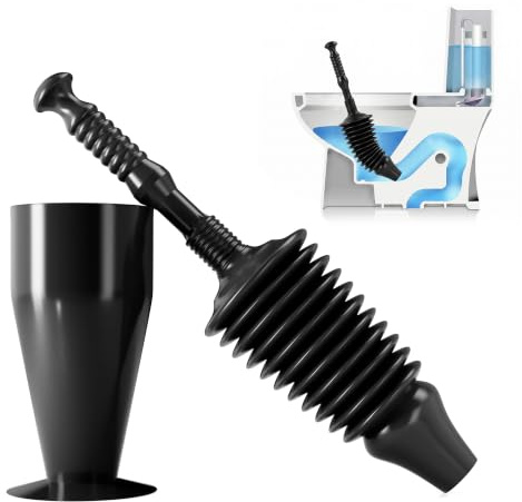 Heavy Duty Toilet Plunger with holder, Plunger Toilet Unblocker Heavy Duty, Flexible Plumbing Suction Tool for Unblocking Toilets of All Types, Clog Remover Tool Kitchens, Sinks, Baths, Black
