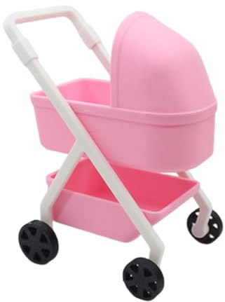 DuskHaven Puppenhaus Miniatur Kinderwagen Mini Stubenwagen Simulation Trolly Warenkorb Dekoration Spielzeug Pretend Spielen Ornamente, Rosa