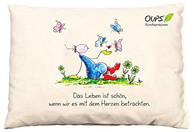 Oups Cherry Pit Pillow 26 x 19 cm, Saying: Life is Beautiful if You See it with The Eyes of Your Heart