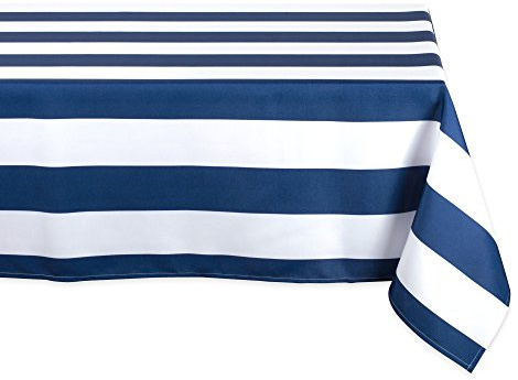 DII Cabana Stripe Outdoor Tabletop Collection, Water Resistant, Tablecloth, 60 x 120, Nautical Blue