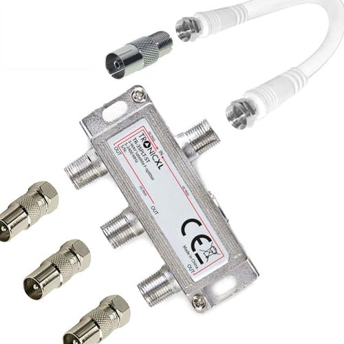 TronicXL 3 vías Banda Ancha 3D 4 K HD Sat Divisor Distribuidor Cable Adaptador para Virgen Media Vista aérea Sat Sky Telewest Eurovox Starview Dreambox satélites coaxial Caja Televisión TV CATV