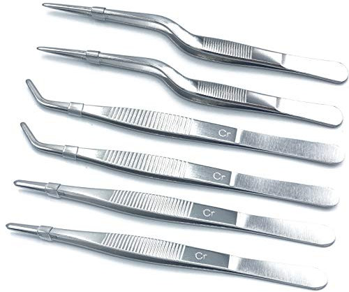 Dohuge 6 pezzi pinze pinzette pinzette pinze in acciaio INOX seghettata di precisione con punte per cucinare culinari e medici beauty utensili, 16 cm