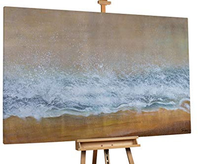 KunstLoft® XXL Gemälde 'Das Tosen der Meere' 180x120cm | original handgemalte Bilder | Strand Gischt Grau Braun | Leinwand-Bild Ölgemälde einteilig groß | Modernes Kunst Ölbild