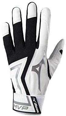 Mizuno MVP Baseball Batting Gloves, Youth T-Ball, White/Black
