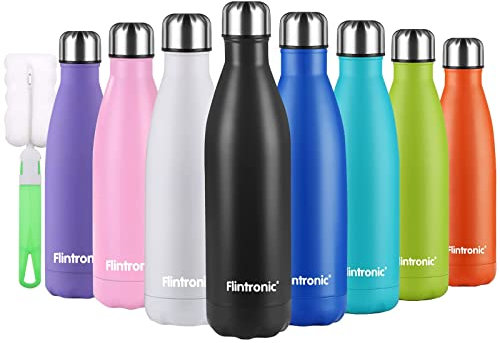 flintronic Stainless Steel Water Bottle,500ml Double Walled Vacuum Flask with Cleaning Brush, BPA Free 12 Hours Hot&Cold Sport Drink Bottle for Gym, Home, Office, Outdoor, Work