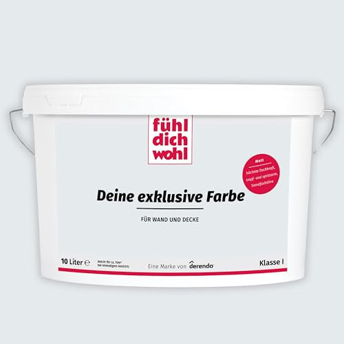 derendo Fühl Dich Wohl Wandfarbe grau, matte Farbe, hohe Deckkraft, verschiedene Grautöne zur Auswahl (10L, Lichtgrau 15-16)