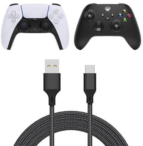 FYOUNG [5m USB C Cable for PS5 DualSense Controllers/Pro Controller/Xbox Series Controller/Nintendo Switch/Switch OLED/Switch Lite, Long Braided Charger Lead for Mobile Phone, Tablet - Black
