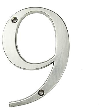 HASWARE House Number Sign 4 inch (10 cm) Modern Door Numbers Signage Plaque Street Home Address Numerals Zinc Alloy (9, Silver)