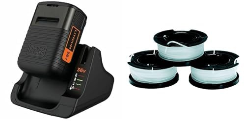 BLACK+DECKER BDC2A36-XJ Kit Batteria 36 V + Caricabatterie & A6485-XJ Set 3 Rocchetti Filo Nylon Reflex, 3 x 10m, 1.5mm