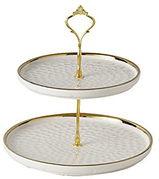 Koomuao Etagere 3 etagen Keramik Obstteller Tortenständer für Cupcake, Käseplatte Cupcake Dessert Ständer, Metallstab Kuchenständer, Party Hochzeit Deko Tortenständer (Weiß-A, 2 etagen)