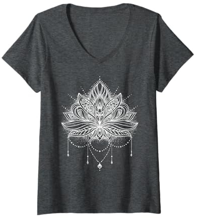 Damen Heilige Geometrie Meditation Positivität Liebe Mandala Lotus T-Shirt mit V-Ausschnitt