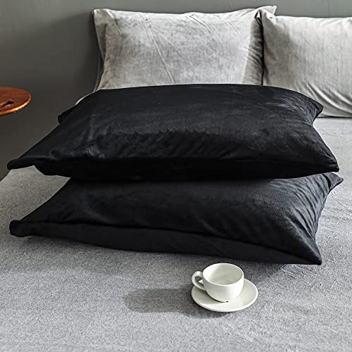 Michorinee Warme Fleece 2er Set Kissenbezug 80x80 cm Cashmere Touch Kuschelig Flauschig Plüsch Samt Kissenhülle Doppelpack Kopfkissenbezug mit Reißverschluss Schwarz