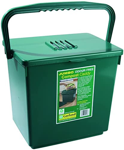 Green Odourless Kitchen Compost Caddy Food Waste Bin With Carbon Filter Lid Carry Handle (30Litre (Large))
