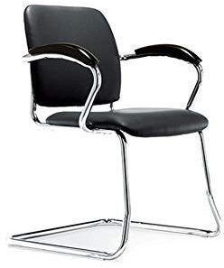 Büro-Schreibtisch-Stuhl-Sessel-Büro, Executive-Freischwinger-Bürostuhl, verchromtes schwarzes Leder – Besucherstuhl