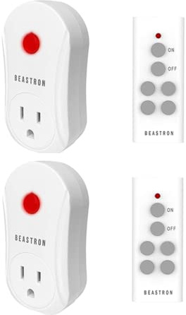 Beastron Remote Controlled Outlet (2 Pack with 2 Remote),Expandable Remote Light Switch Kit, Wireless On Off Power Switch, 100ft RF Range, Compact Design, White