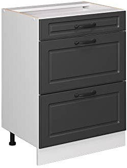 Vicco Küchenunterschrank R-Line, Anthrazit Landhaus, 60 cm | MDF-Front · Ohne Arbeitsplatte · Höhenverstellbare Füße · Metallgriffe · ✓ Frei kombinierbar