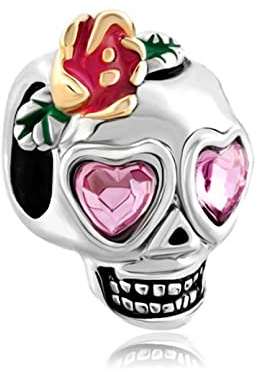 FGT Sugar Skull Calavera Charm Compatible with Pandora Moments Bracelets Family Mother Sister Nephew Birthday Xmas Diade Muertos