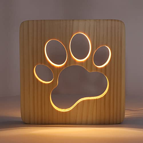 HERCHR LED Nachtlicht Katze Pfote Holz Tischlampe Augenschutz 3D Kreative Schreibtischlampe USB Power Licht Schlafzimmer Dekoration