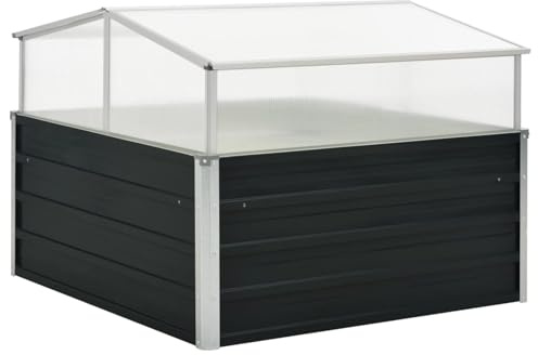 Goliraya Mini Greenhouse Cold Frame Garden Raised Bed Gardening Plant Cover Anthracite 100x100x77 cm Galvanised Steel