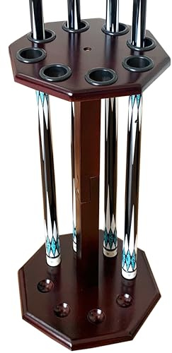 GACCO BILLIARDS Freistehender Billard-Queue-Rack, Pooltisch-Zubehör für 8 Queues, Pool-Queue-Stick-Halter, Holzbodenständer, Pool-Queue-Halter für Billard-Spielzimmer (FLOOR-8-MAHOGANY)