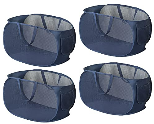 G-LIKE Faltbarer Wäschekorb 4er Set Mesh Wäschesammler mit Griff | Große faltbare Meshkörbe mit Griff und Seitentasche, ideal für Wäsche, Spielzeug und platzsparende Aufbewahrung