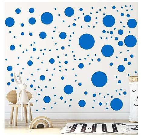 StickerDeen 500+ blandade prickiga cirklar väggklistermärken för barn sovrum vardagsrum, klassrum, lekrumsdekor avtagbara vinyl väggklistermärken prickar väggdekaler (blå)