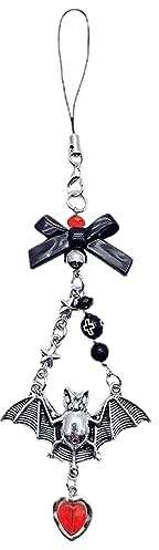 Punk Y2K Handykette Cool Girl Halloween Fledermausflügel Charm mit Kreuz Schleife Anhänger Zubehör für Kameratasche Schlüssel Geldbörse