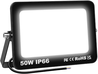 SKYWORLD Focos Led Interior & Exterior, 50W 5000LM Foco Proyector Led | Sin Enchufe, 6000K Blanco Frío, IP66 Impermeable, Iluminación de Seguridad para Jardín Garaje Patio Entrada Terraza Plaza