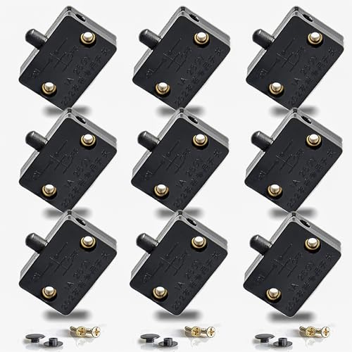 Lot de 9 interrupteurs à bouton-pression - 230 V - Pour porte de meuble et coffre - Interrupteur électrique - Support de porte - Interrupteur de fin de course (Lewttyer) (Lewttyer) (noir)