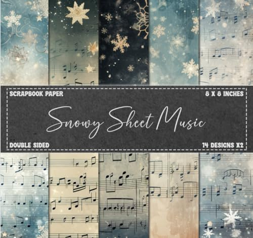 Scrapbook Paper: Sheet Music Patterns, Vintage Snowy Themed, Winter Musical Notes, Double Sided 8 x 8 Designs