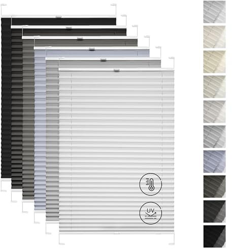 Rettika Thermo Plissee mit Bohren nach maß, Breite: 30-129 cm, Höhe: 50-149 cm - 10 Farben - Rollos für Fenster mit Bohren, Raffrollo, Fenster plissee, Jalousien Fenster für innen