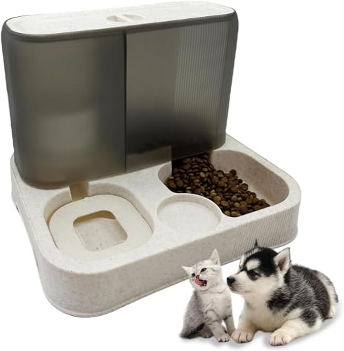 Kathson automatischer Futter- und Wasserspender für Haustiere - All-in-One Schwerkraftfutterspender für kleine Hunde, Welpen, Katzen mit großer Kapazität（weiße）