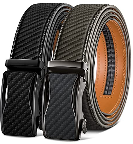 KEMISANT Gürtel Herren 2er, Ledergürtel Gürtel Ratsche 35mm,Größe Angepasst | Automatikschließe Gürtel für Herren mit Geschenkbox