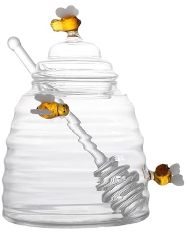 Fenteer Tarro de Miel, Utensilios de Cocina con Varilla Agitadora Y Tapa, Adorno de Cristal para Miel