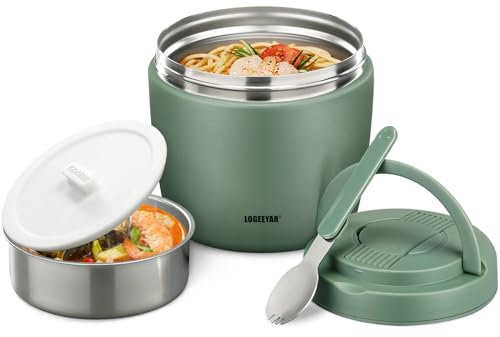 Itslife Termo para Comida 970ml, Fiambrera Acero Inoxidable,Taza Aislada con Cuchara Plegable, Aislante Térmico Recipiente para Sopas, Ensaladas, Adecuado para Oficinas y Escuelas, Verde