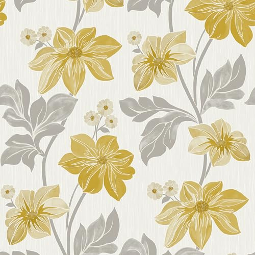 Grandeco Clametis Trail Textured Wallpaper, Yellow