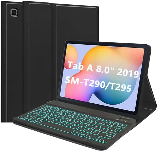 EHLCYS Funda con Teclado Retroiluminado para Samsung Galaxy Tab A 8.0 Pulgadas 2019 (SM-T290/T295), Teclado Bluetooth Inalámbrico Desmontable Magnético Retroiluminado De 7 Colores