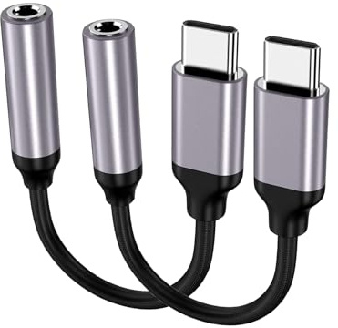 Apple MFi - Lot de 2 adaptateurs USB C vers prise jack 3,5 mm pour iPhone 16/15/15 Pro/Pro Max/Plus, câble auxiliaire de type C pour Samsung Galaxy S23/S23/S22/S21Ultra, MacBook, Note (gris)