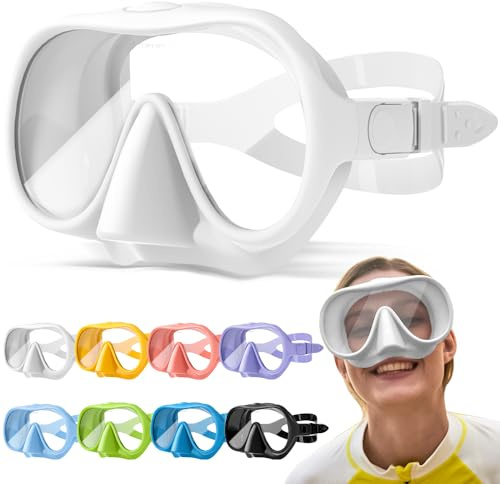 HINATAA Gafas de Buceo para Adultos, Macaron Colores Frameless Gafas y Tubo de Snorkel Set, Vista Ultra Amplia Templado Lente Antifugas Gafas Buceo Set para Snorkel y Buceo (Blanco)