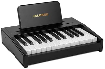 JALOKEE Tastiera per pianoforte per bambini, pianoforte digitale per bambini, strumento musicale educativo giocattolo, pianoforte in legno per ragazze e ragazzi (Nero, 25 Tasti)