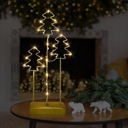 Luci di Natale da Interno LED, Lampada da Tavolo in Ferro, Luce Forma di Stella Luminose e Albero Natale, Decorazioni Natalizie Casa Scrivania Finestre, Lampada Notturna Luminosa Bianco Caldo (Albero)
