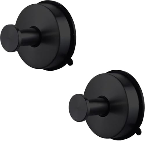YUET 2 Pezzi Ganci Ventosa Portasciugamani, Acciaio Inox, Appendiabiti Portaoggetti Cucina per Porta Asciugamani Accappatoio, Gancio Appendini Senza Foratura, per Doccia Cucina Bagno (Nero)