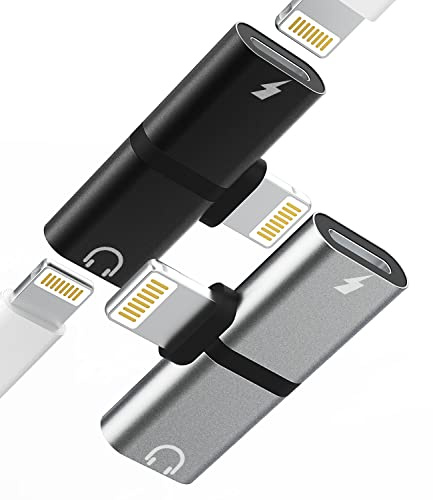 Adaptador auxiliar Lightning para Apple iPhone 2 en 1 (2 unidades) puertos Lightning duales 14, 13, 12 Pro Max, cargador de audio, adaptador de cable de carga para iPad Mini, convertidor de carga