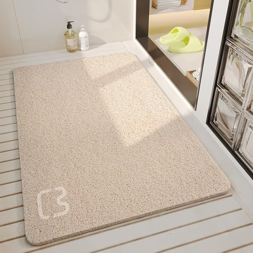 ZEXVPVAX rutschfeste Badematten Luffa-Duschmatte Weiche Komfort Duschkabinenmatten PVC Abwaschbar Badezimmer Abfluss Bodenmatten(Beige,80x120cm)